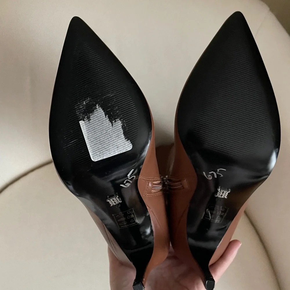 NEW REISS 20”
Carina Pointed Toe Knee High Heel Brown Leather Stiletto Boots - Picture 8 of 13